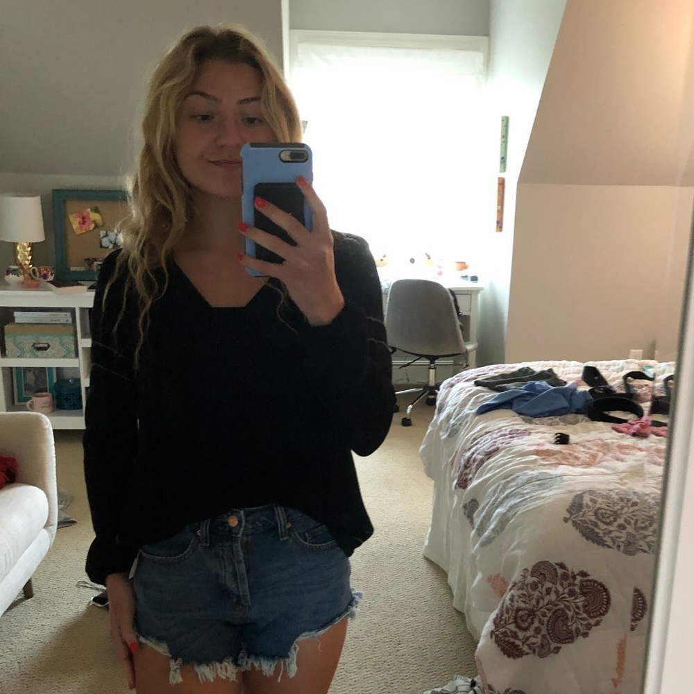 Cute Tie Neck Black Top